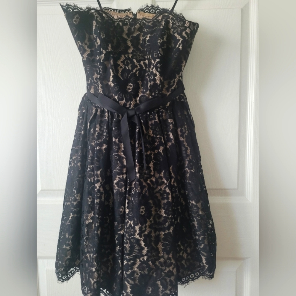 Chantilly Lace Black/Fleshtone Little Black dress PERFECT NYE PARTY DRESS